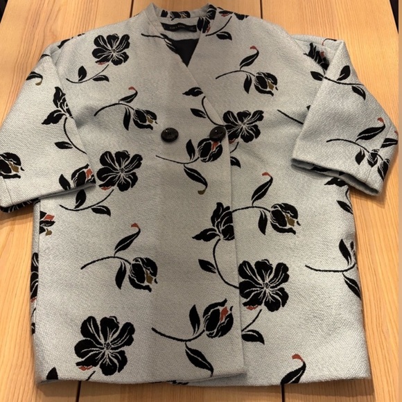 Zara Basic Floral Jacquard Coat Size Small Black White Structured - Picture 4 of 11